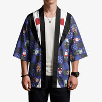 Christmas Patchwork Fake Tuxedo Kimono Santa and Reindeer Blue Plaid Style - Wonder Print Shop