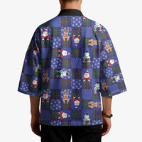 Christmas Patchwork Fake Tuxedo Kimono Santa and Reindeer Blue Plaid Style - Wonder Print Shop