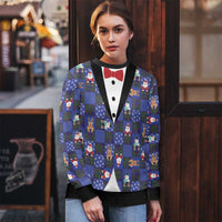 Christmas Patchwork Fake Tuxedo Ugly Christmas Sweater Santa and Reindeer Blue Plaid Style - Wonder Print Shop