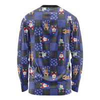 Christmas Patchwork Fake Tuxedo Long Sleeve Shirt Santa and Reindeer Blue Plaid Style - Wonder Print Shop