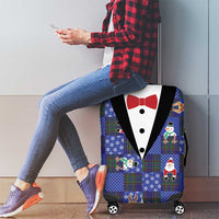 Christmas Patchwork Fake Tuxedo Luggage Cover Santa and Reindeer Blue Plaid Style - Wonder Print Shop