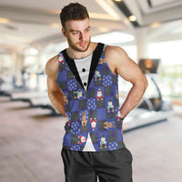 Christmas Patchwork Fake Tuxedo Men Tank Top Santa and Reindeer Blue Plaid Style - Wonder Print Shop