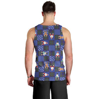 Christmas Patchwork Fake Tuxedo Men Tank Top Santa and Reindeer Blue Plaid Style - Wonder Print Shop