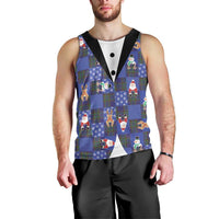 Christmas Patchwork Fake Tuxedo Men Tank Top Santa and Reindeer Blue Plaid Style - Wonder Print Shop