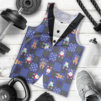 Christmas Patchwork Fake Tuxedo Men Tank Top Santa and Reindeer Blue Plaid Style - Wonder Print Shop