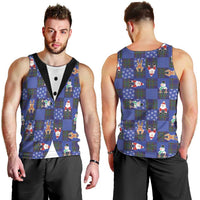 Christmas Patchwork Fake Tuxedo Men Tank Top Santa and Reindeer Blue Plaid Style - Wonder Print Shop