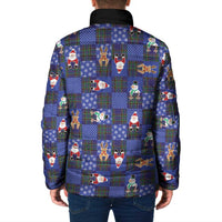 Christmas Patchwork Fake Tuxedo Padded Jacket Santa and Reindeer Blue Plaid Style - Wonder Print Shop