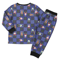 Christmas Patchwork Fake Tuxedo Christmas Pajama Set Santa and Reindeer Blue Plaid Style - Wonder Print Shop