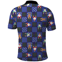 Christmas Patchwork Fake Tuxedo Polo Shirt Santa and Reindeer Blue Plaid Style - Wonder Print Shop
