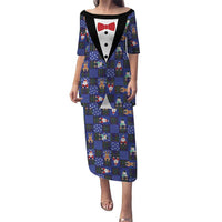 Christmas Patchwork Fake Tuxedo Puletasi Santa and Reindeer Blue Plaid Style - Wonder Print Shop