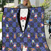 Christmas Patchwork Fake Tuxedo Quilt Santa and Reindeer Blue Plaid Style - Wonder Print Shop