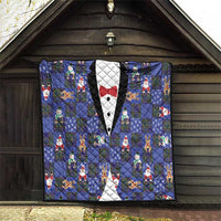 Christmas Patchwork Fake Tuxedo Quilt Santa and Reindeer Blue Plaid Style - Wonder Print Shop