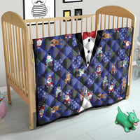 Christmas Patchwork Fake Tuxedo Quilt Santa and Reindeer Blue Plaid Style - Wonder Print Shop