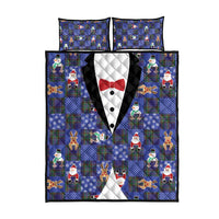 Christmas Patchwork Fake Tuxedo Quilt Bed Set Santa and Reindeer Blue Plaid Style - Wonder Print Shop