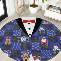 Christmas Patchwork Fake Tuxedo Round Carpet Santa and Reindeer Blue Plaid Style - Wonder Print Shop