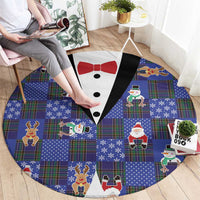Christmas Patchwork Fake Tuxedo Round Carpet Santa and Reindeer Blue Plaid Style - Wonder Print Shop
