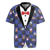 Christmas Patchwork Fake Tuxedo Rugby Jersey Santa and Reindeer Blue Plaid Style - Wonder Print Shop