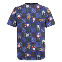 Christmas Patchwork Fake Tuxedo Rugby Jersey Santa and Reindeer Blue Plaid Style - Wonder Print Shop
