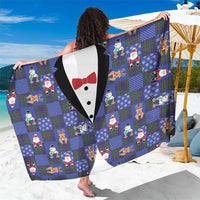 Christmas Patchwork Fake Tuxedo Sarong Santa and Reindeer Blue Plaid Style - Wonder Print Shop