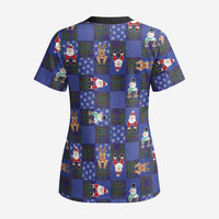 Christmas Patchwork Fake Tuxedo Scrub Top Santa and Reindeer Blue Plaid Style - Wonder Print Shop