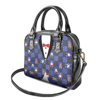 Christmas Patchwork Fake Tuxedo Shoulder Handbag Santa and Reindeer Blue Plaid Style - Wonder Print Shop