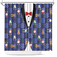 Christmas Patchwork Fake Tuxedo Shower Curtain Santa and Reindeer Blue Plaid Style - Wonder Print Shop