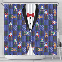 Christmas Patchwork Fake Tuxedo Shower Curtain Santa and Reindeer Blue Plaid Style - Wonder Print Shop