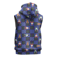 Christmas Patchwork Fake Tuxedo Sleeveless Zip Hoodie Santa and Reindeer Blue Plaid Style - Wonder Print Shop