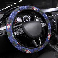 Christmas Patchwork Fake Tuxedo Steering Wheel Cover Santa and Reindeer Blue Plaid Style - Wonder Print Shop