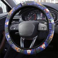 Christmas Patchwork Fake Tuxedo Steering Wheel Cover Santa and Reindeer Blue Plaid Style - Wonder Print Shop