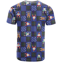 Christmas Patchwork Fake Tuxedo T Shirt Santa and Reindeer Blue Plaid Style - Wonder Print Shop