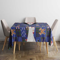Christmas Patchwork Fake Tuxedo Tablecloth Santa and Reindeer Blue Plaid Style - Wonder Print Shop