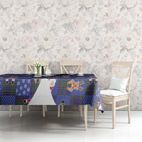 Christmas Patchwork Fake Tuxedo Tablecloth Santa and Reindeer Blue Plaid Style - Wonder Print Shop