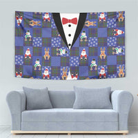 Christmas Patchwork Fake Tuxedo Tapestry Santa and Reindeer Blue Plaid Style - Wonder Print Shop