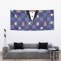 Christmas Patchwork Fake Tuxedo Tapestry Santa and Reindeer Blue Plaid Style - Wonder Print Shop