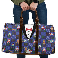 Christmas Patchwork Fake Tuxedo Travel Bag Santa and Reindeer Blue Plaid Style - Wonder Print Shop