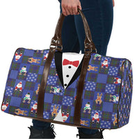 Christmas Patchwork Fake Tuxedo Travel Bag Santa and Reindeer Blue Plaid Style - Wonder Print Shop