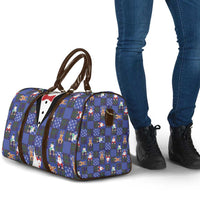 Christmas Patchwork Fake Tuxedo Travel Bag Santa and Reindeer Blue Plaid Style - Wonder Print Shop