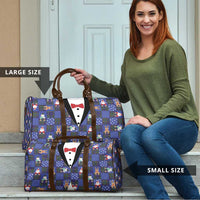 Christmas Patchwork Fake Tuxedo Travel Bag Santa and Reindeer Blue Plaid Style - Wonder Print Shop