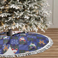 Christmas Patchwork Fake Tuxedo Tree Skirt Santa and Reindeer Blue Plaid Style - Wonder Print Shop