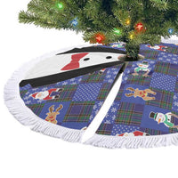 Christmas Patchwork Fake Tuxedo Tree Skirt Santa and Reindeer Blue Plaid Style - Wonder Print Shop