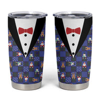 Christmas Patchwork Fake Tuxedo Tumbler Cup Santa and Reindeer Blue Plaid Style - Wonder Print Shop