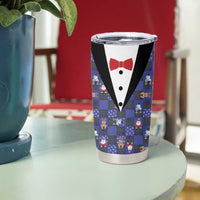 Christmas Patchwork Fake Tuxedo Tumbler Cup Santa and Reindeer Blue Plaid Style - Wonder Print Shop