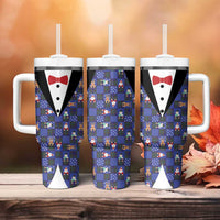 Christmas Patchwork Fake Tuxedo Tumbler With Handle Santa and Reindeer Blue Plaid Style - Wonder Print Shop