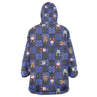 Christmas Patchwork Fake Tuxedo Wearable Blanket Hoodie Santa and Reindeer Blue Plaid Style - Wonder Print Shop