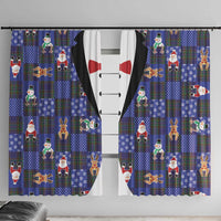 Christmas Patchwork Fake Tuxedo Window Curtain Santa and Reindeer Blue Plaid Style - Wonder Print Shop