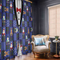 Christmas Patchwork Fake Tuxedo Window Curtain Santa and Reindeer Blue Plaid Style - Wonder Print Shop
