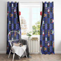 Christmas Patchwork Fake Tuxedo Window Curtain Santa and Reindeer Blue Plaid Style - Wonder Print Shop