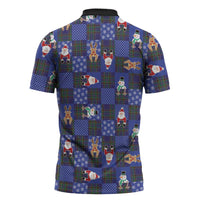 Christmas Patchwork Fake Tuxedo Zipper Polo Shirt Santa and Reindeer Blue Plaid Style - Wonder Print Shop