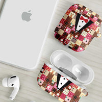 Christmas Patchwork Fake Tuxedo AirPods Case Santa and Reindeer Pink Plaid Style - Wonder Print Shop